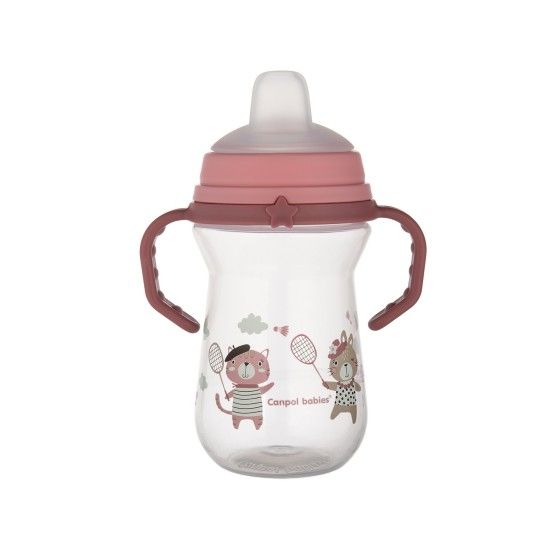 Canpol 带硅胶喷嘴的婴儿杯子 FirstCup 250ml BONJOUR PARIS PINK