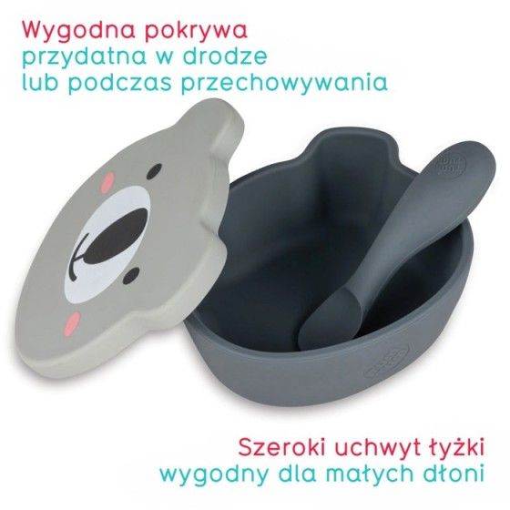 Tum Tum Egy tál egy szívócsésze és egy teáskanál szürke - 5060307073133