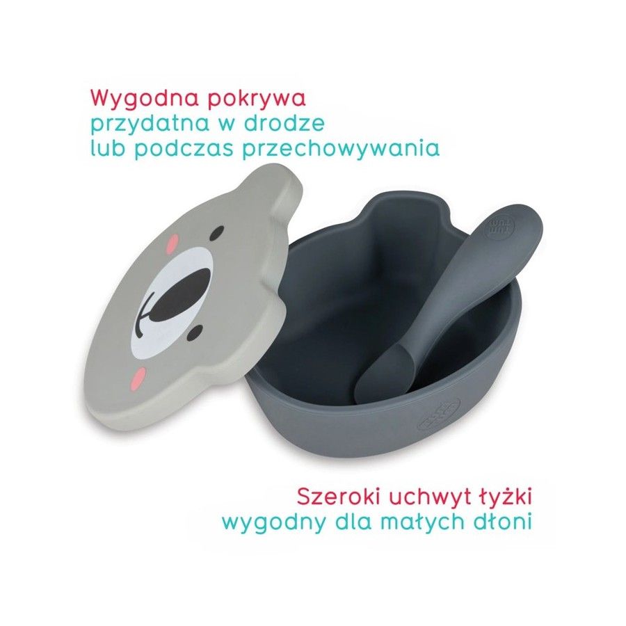 Tum Tum Egy tál egy szívócsésze és egy teáskanál szürke - 5060307073133