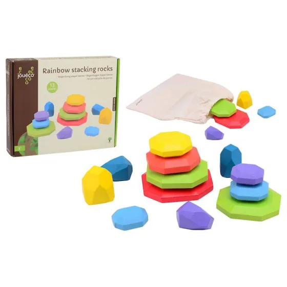 JOUECO DREWNIANA TĘCZOWA PIRAMIDA Z KAMIENI