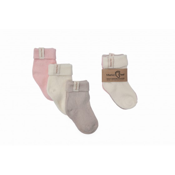 Mama's feet Set 3 Paar Kindersocken Natur, Rosa, Weiß, Beige - Flower Kiss 1-2 Jahre