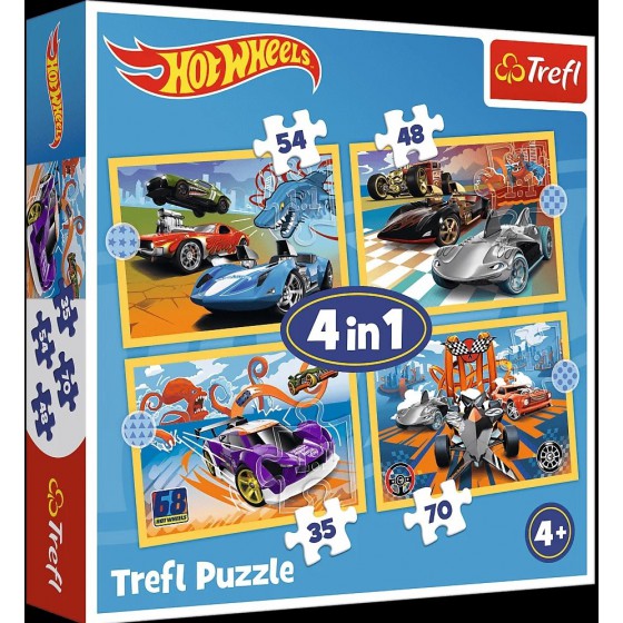 Trefl Puzzle 4w1 - Hot Wheels vehicles - 5900511346275