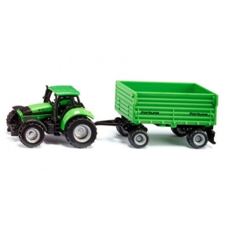 Siku Tractor Deutz-Fahr met een 2-assige Fortuna-trailer