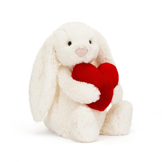 Jellycat Króliczek Kremowy z Czerwonym Sercem 31 cm -