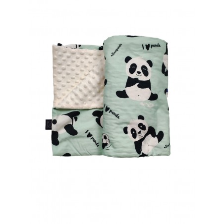 LA MILLOU LÉGÈRE COUVERTURE MINKY - L - I LOVE PANDA MINT ECRU