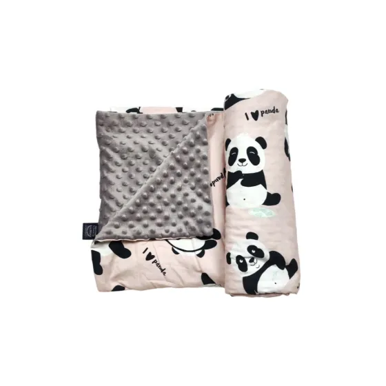 La Millou Lekki Kocyk Minky - M - I Love Panda Pink - Grey