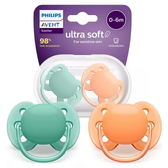 Philips Avent ultra soft Smoczek soother green - orange 0-6 m