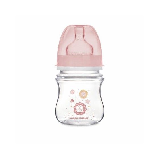 Canpol Fles szerokoot.antykolk.EasyStart- Pasgeboren baby 120 ml roze bloem