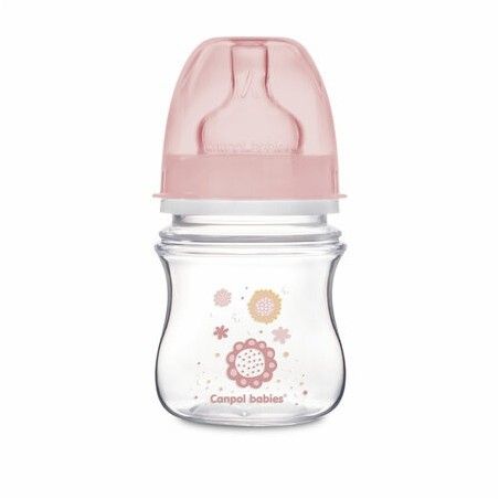 Canpol Fles szerokoot.antykolk.EasyStart- Pasgeboren baby 120 ml roze bloem