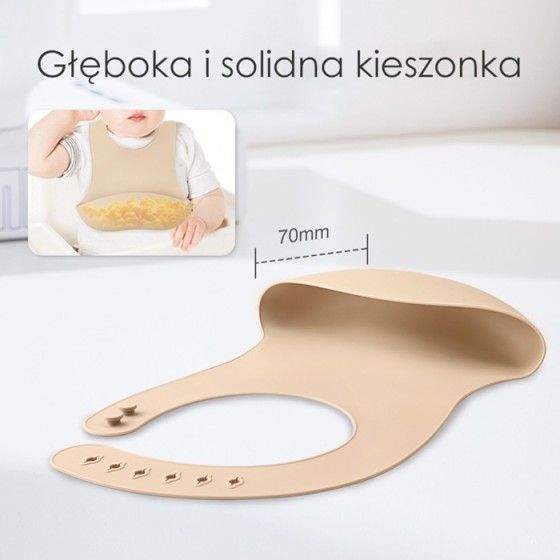 Mombella Silikonowy Śliniak z Kieszonką 3D Light Brown
