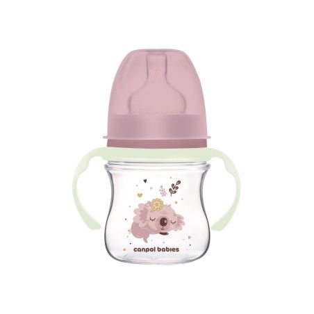 Canpol Detské fľaše široký anti-kruh s žiariace rukoväte pp easystart 120ml ospalý koala ružový