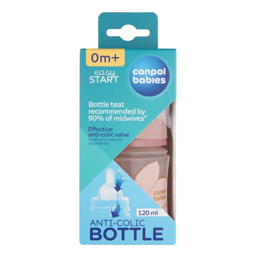 Canpol babies butelka antykolkowa EasyStart 120ml GOLD pink