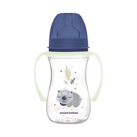 Canpol Babies Bottle wide anti-circle with glowing handles PP EasyStart 240ml Sleepy Koala Blue