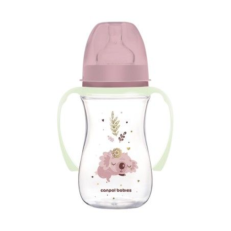 Canpol babies butelka szeroka antykolkowa ze świecącymi uchwytami PP EasyStart 240ml Sleepy Koala pink