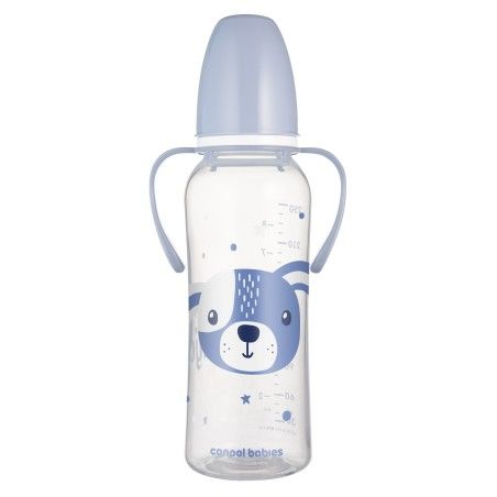 Canpol babies Butelka standardowa wąska z uchwytami 250ml CUTE ANIMALS niebieska