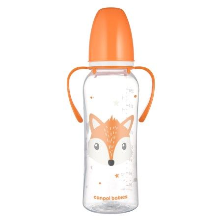Canpol bébé Bouteille standard étroite avec poignées de 120 ml CUTE ANIMALS orange