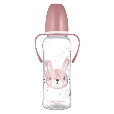 Canpol Babies Standard bottle Narrow with handles 120 ml Cute pink animals
