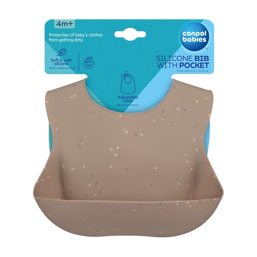 Canpol babes Une salive en silicone avec une poche DOTS beige