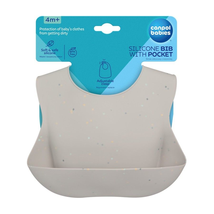 Canpol babies Śliniak silikonowy z kieszonką DOTS grey
