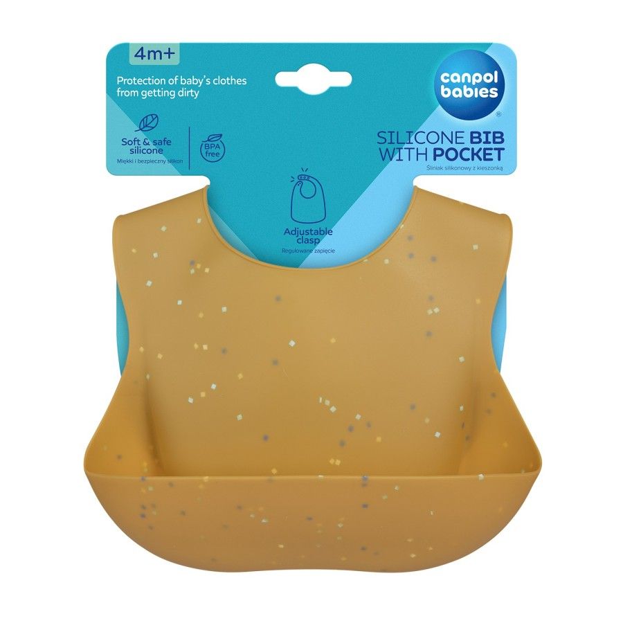 Canpol babies Śliniak silikonowy z kieszonką DOTS yellow