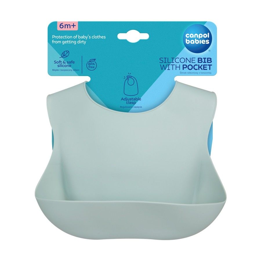 Canpol babies Śliniak silikonowy z kieszonką green
