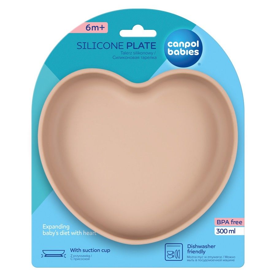 Canpol babies silikonowy talerz z przyssawką SERCE beige
