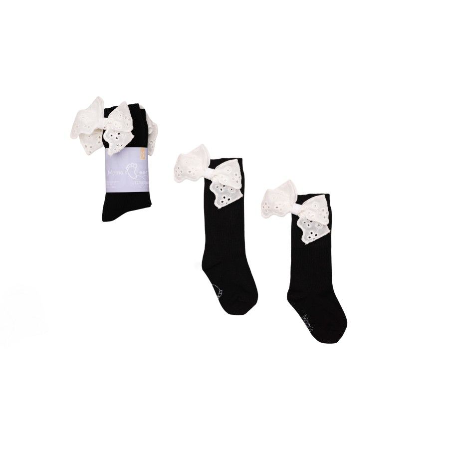 Mama's Feet Podkońówki with a Bow of Mon Cheri - black 1-3 years