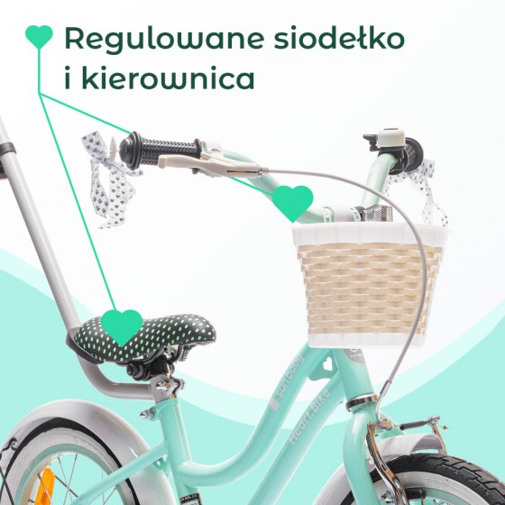 Rowerek dla dziewczynki 16 cali Heart bike - miętowy -