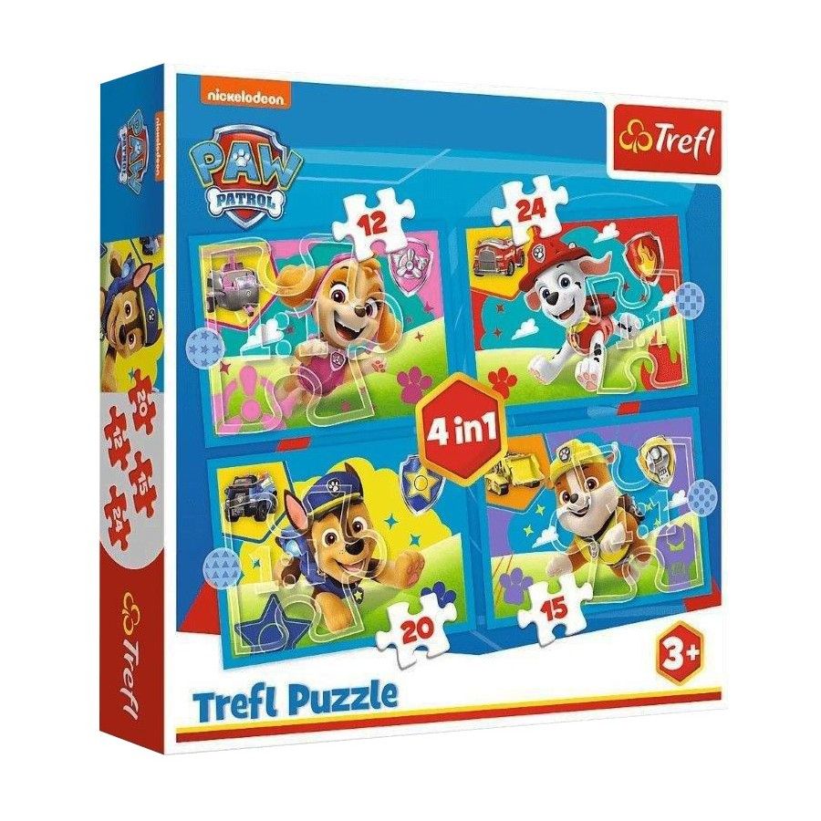 Trefl Puzzle 4w1 PAW Patrouille, chiens de course