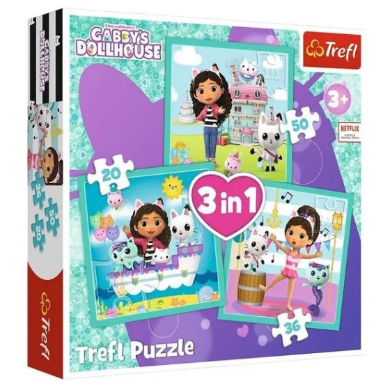 Trefl Puzzle 3in1 Gabby babaház, Gabby tevékenység -