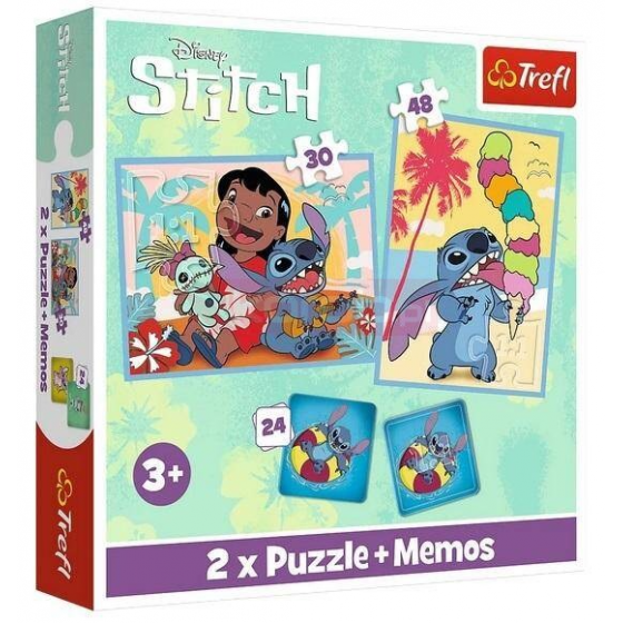 Trefl Puzzle i Memos 2w1 Lilo & Stitch, Wesoły Dzień -