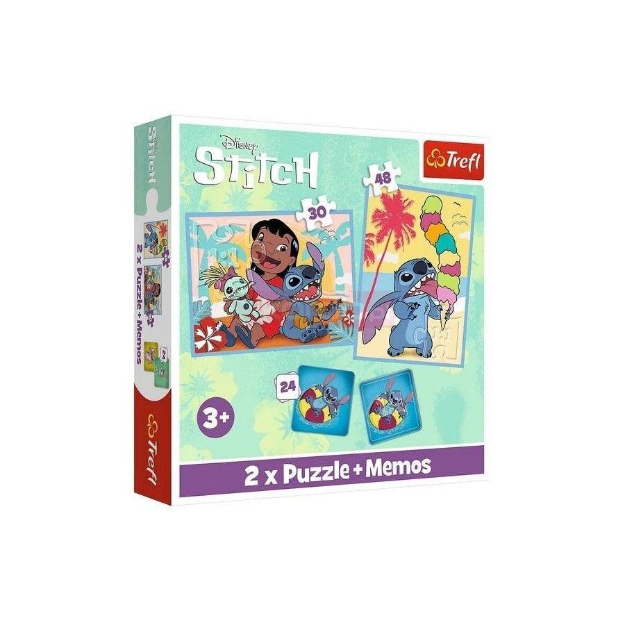 Trefl Puzzle i Memos 2w1 Lilo & Stitch, Wesoły Dzień