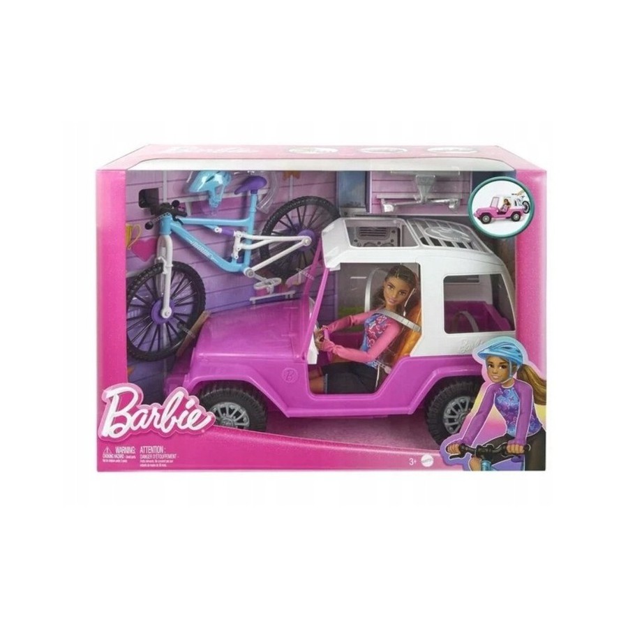 Barbie zestaw lalka+auto+rower HKB06 - 194735098798