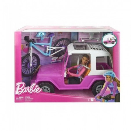 Barbie zestaw lalka+auto+rower HKB06