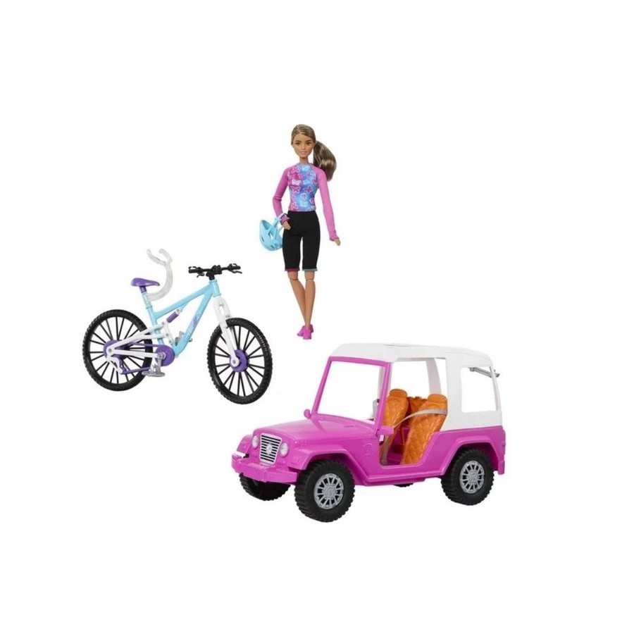 Barbie zestaw lalka+auto+rower HKB06 - 194735098798