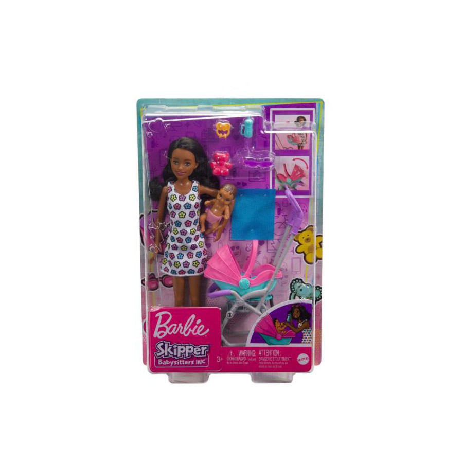 Barbie Skipper lalka+bobasek+spacerówka HHB68 - 194735062911