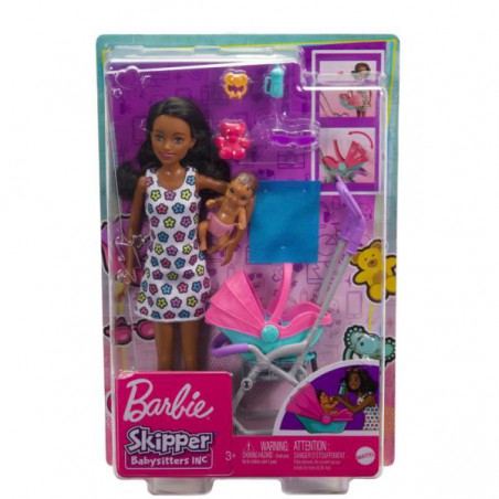 Barbie Skipper lalka+bobasek+spacerówka HHB68