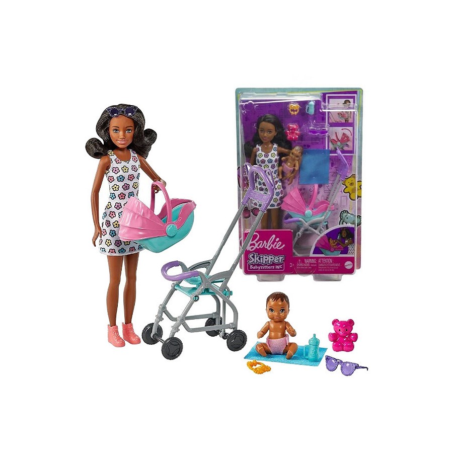 Barbie Skipper lalka+bobasek+spacerówka HHB68 - 194735062911