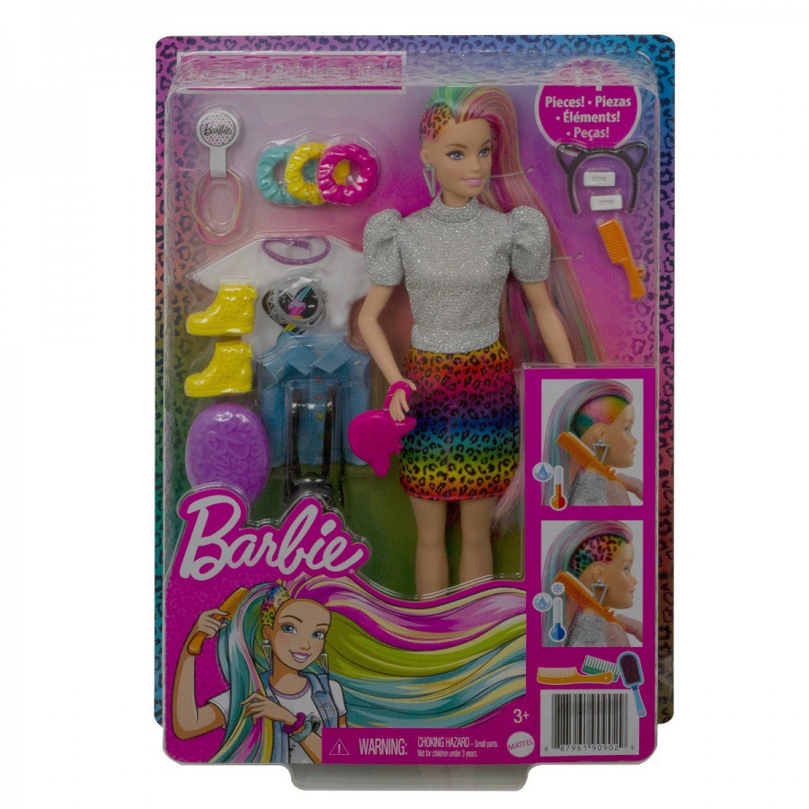 Barbie Kolorowe włosy - panterka GRN81 - 887961909029