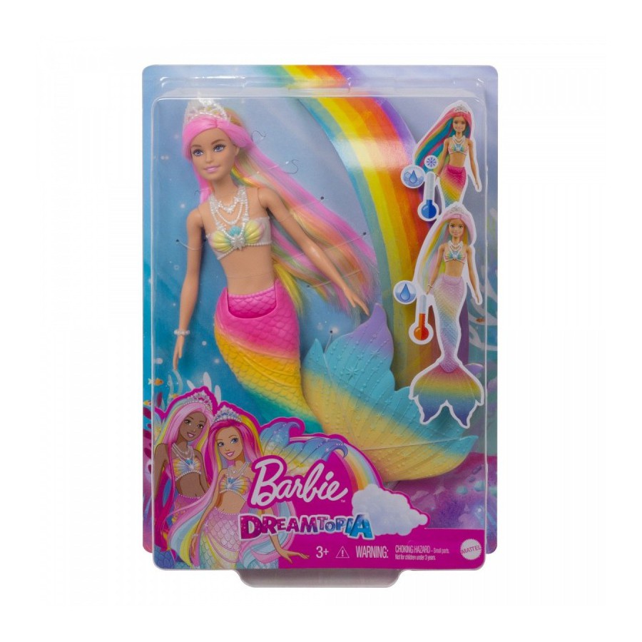 Barbie Syrenka Tęczowa przemiana GTF89 - 887961913941