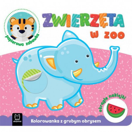 AKSJOMAT ZWIERZĘTA W ZOO. KOLOROWANKA Z GRUBYM OBRYSEM, OKRĄGŁE NAKLEJKI, PAPIEROWA ZABAWKA