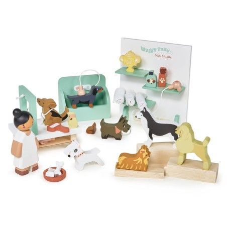 Tender Leaf Toys Drevené zábavné figúrky - kozmetický salón pre psov