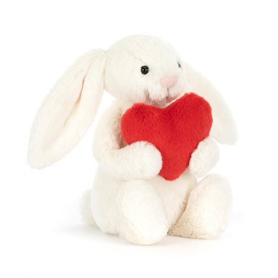 JellyCat Króliczek Kremowy z Czerwonym Sercem 18 cm -