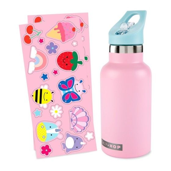 Skip Hop Une bouteille en acier inoxydable avec des autocollants roses