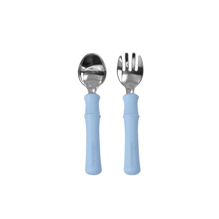 Mombella Metalowe Sztućce dla Dzieci Panda Light Blue