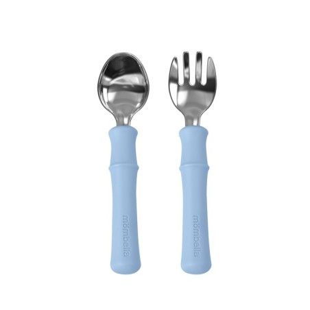 Mombella Metallbesteck für Kinder Panda Hellblau