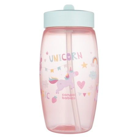 Canpol Babys Bidon mit einem faltenden Mundstück 400 ml Einhörner