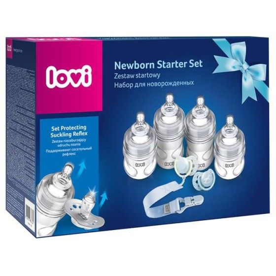 LOVI Set av Layette 4x Medical Bottle + Calm Pacifier Baby Shower Boy
