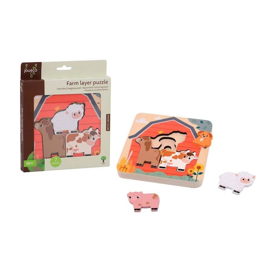 Joueco Drewniane puzzle warstwowe FARMA