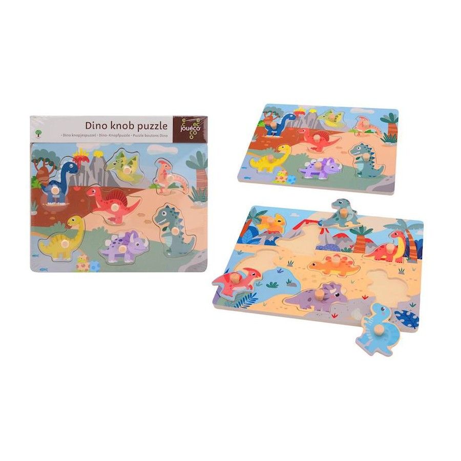 Joueco Drewniane puzzle z uchwytami DINO